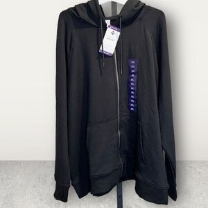 NWT ~ WOMENS BLACK XXL MEMBERS MARK HOODIE ~ SOFT STRETCHY ~ ZIPS WITH POCKETS